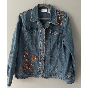 Alfred Dunner 16P Embroidered Denim Jacket – Floral Cottagecore Vtg Jean Style